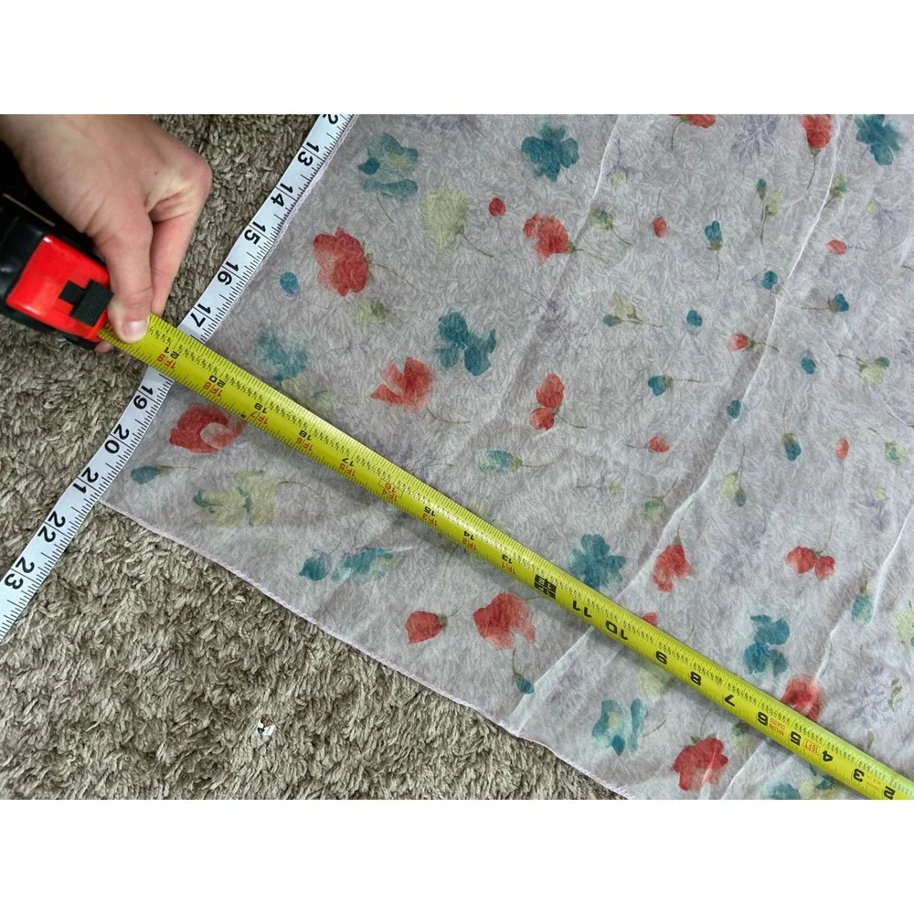 Vintage Floral Sheer Square Neck Scarf Fairy Festival Pastel Botanical Summer‎